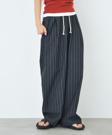 bottoms-02328 Linen-Blend Stripe Pants Beige  DarkNavy  Blue