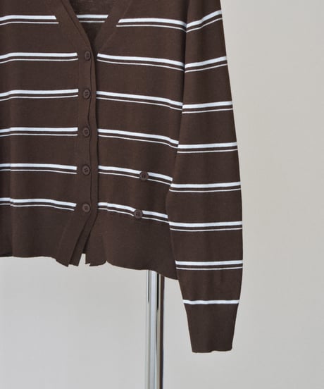 nh-knit-02393 Shape Design Border Knit Cardigan  Brown × Light Blue