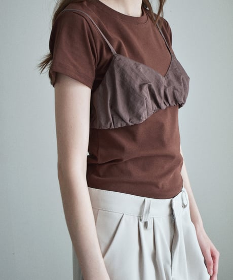 mb-tops-02620 Nylon Gathered Bustier Khak Gray Brown