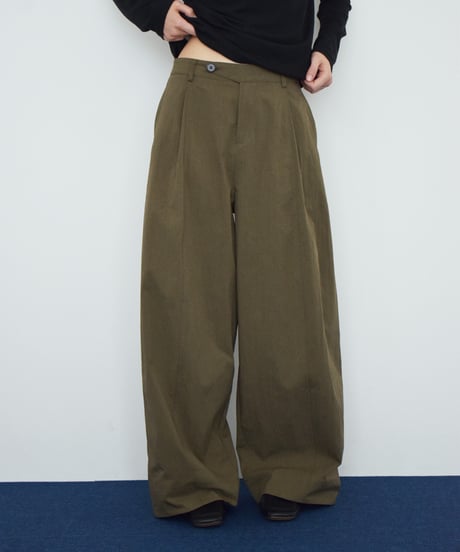 bottoms-02337 Waist Design Cocoon Pants Khaki Black