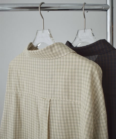tops-02630 Checkered Overshirt Beige Brown