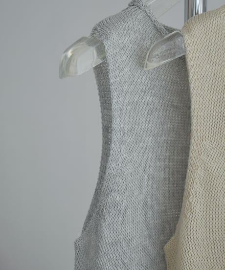 nh-knit-02385 Linen Blend Sleeveless Knit Top Ecru Beige Gray