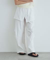 bottoms-02329 Wrap Layered Design Pants White KhakiBeige Black