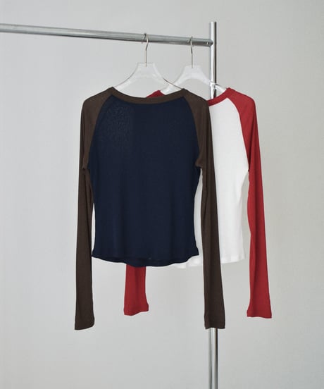 nh-tops-02635 Raglan Long Sleeve T-Shirt Brown×Navy Red×White