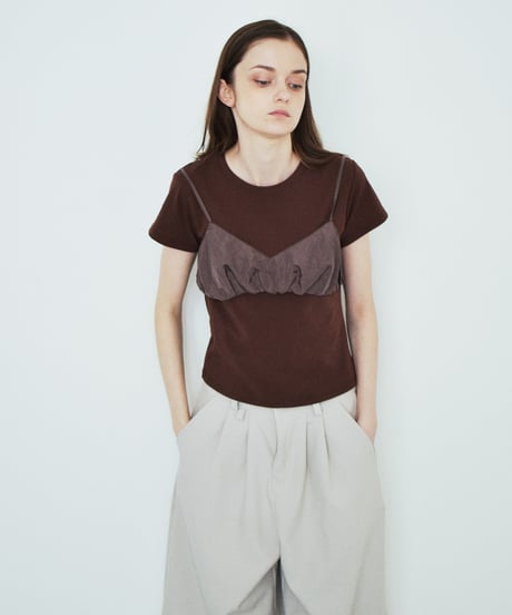 mb-tops-02620 Nylon Gathered Bustier Khak Gray Brown