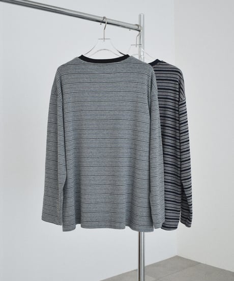nh-tops-02639 Multi-Stripe Loose Cut Sewn Top 《2 Pattern Types》 Navy Gray