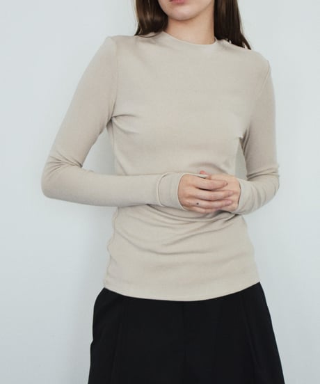 nh-tops-02631 Crew Neck Top Greige Dark Gray Off White