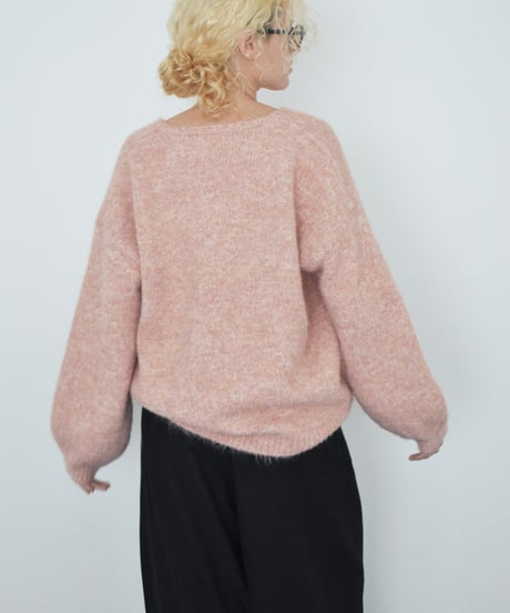 knit-02396 V-neck Volume Knit Pullover Pink Beige Brown Gray