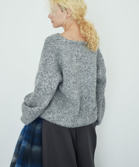 knit-02396 V-neck Volume Knit Pullover Pink Beige Brown Gray
