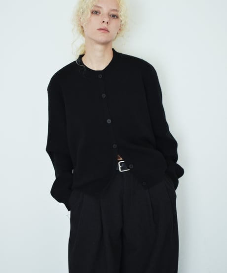 knit-02395 Crew Neck High-Gauge Knit Cardigan Gray Black