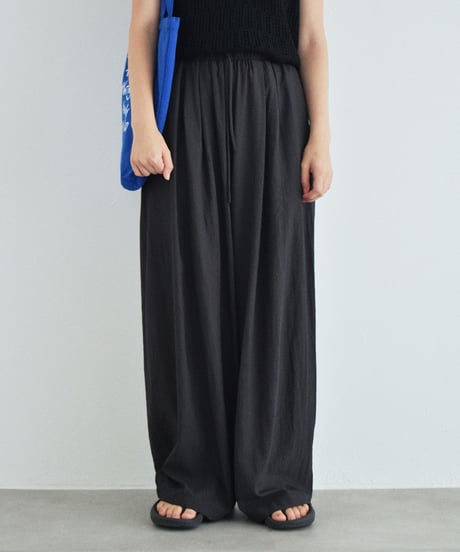 bottoms-02330  Linen Blend Easy Wide Pants   White   Charcoal