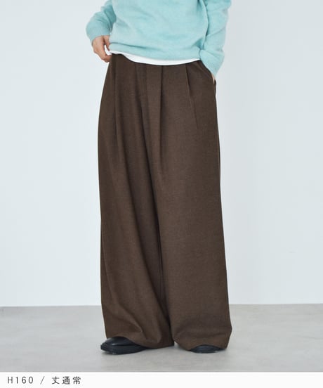 bottoms-02340 Relaxed Tuck Wide Pants 《2 Length Sizes》 Brown DarkGray