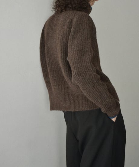 knit-02349　Bicolor High-neck Knit　Gray Brown