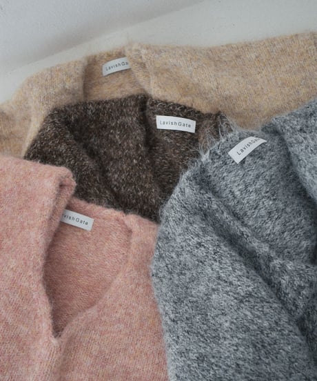 knit-02396 V-neck Volume Knit Pullover Pink Beige Brown Gray