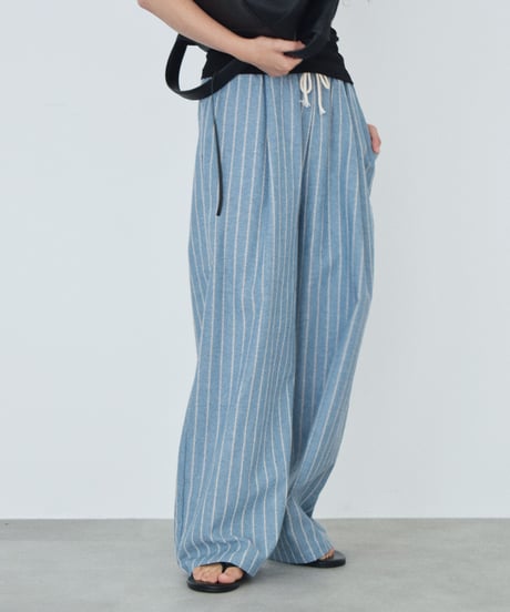 bottoms-02328 Linen-Blend Stripe Pants Beige  DarkNavy  Blue