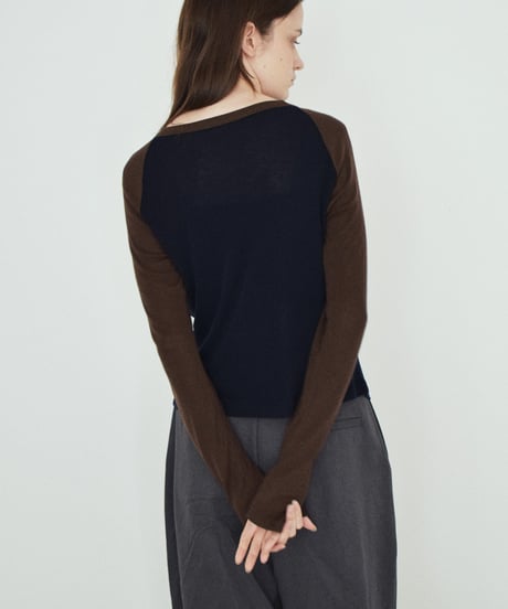 nh-tops-02635 Raglan Long Sleeve T-Shirt Brown×Navy Red×White