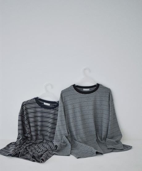 nh-tops-02639 Multi-Stripe Loose Cut Sewn Top 《2 Pattern Types》 Navy Gray