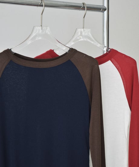 nh-tops-02635 Raglan Long Sleeve T-Shirt Brown×Navy Red×White