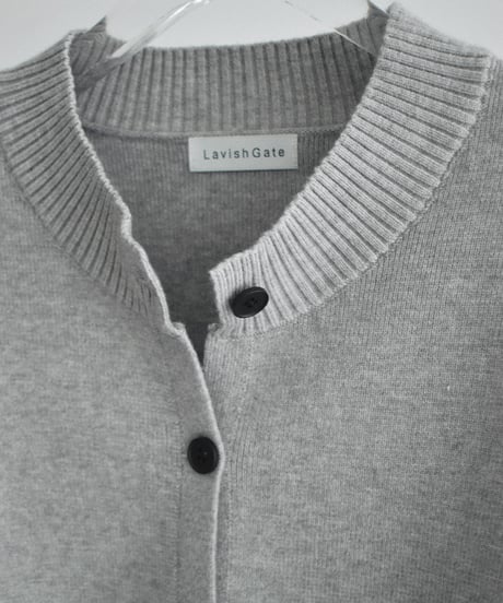 knit-02395 Crew Neck High-Gauge Knit Cardigan Gray Black