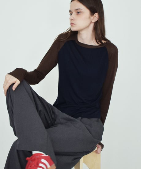 nh-tops-02635 Raglan Long Sleeve T-Shirt Brown×Navy Red×White