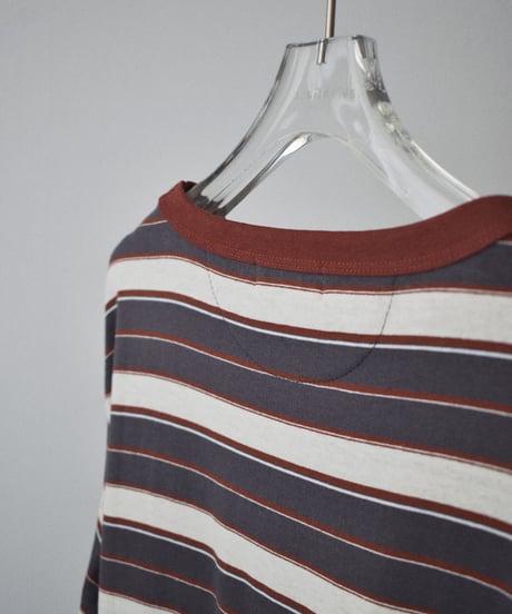 nh-tops-02638 Multi-Stripe Long Tee Charcoal × Brick