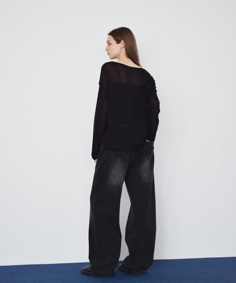 bottoms-02336 Cross Waist Design Denim Blue Charcoal