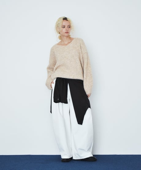 knit-02396 V-neck Volume Knit Pullover Pink Beige Brown Gray