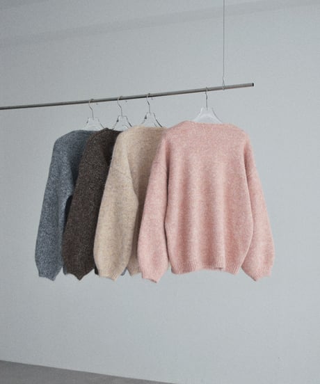 knit-02396 V-neck Volume Knit Pullover Pink Beige Brown Gray