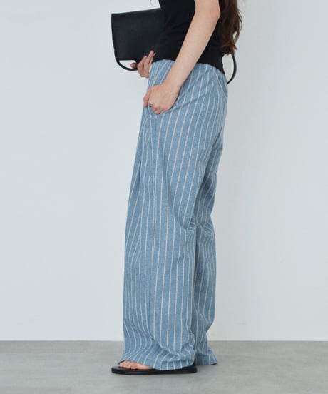 bottoms-02328 Linen-Blend Stripe Pants Beige  DarkNavy  Blue