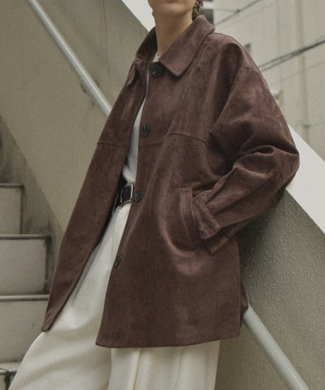 jacket-02024 Faux Suede Mid-Length Outer  Camel Brown