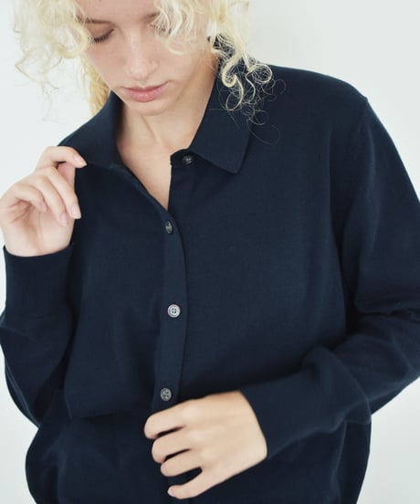 nh-knit-02398 Cotton Shirt Knit Navy Gray