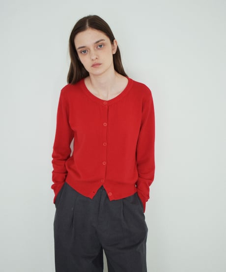 knit-02392 Crew Neck Knit Cardigan Red Gray Black
