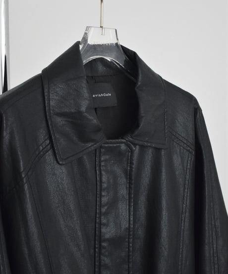 outer-02102 Fake Leather Zip Blouson Black