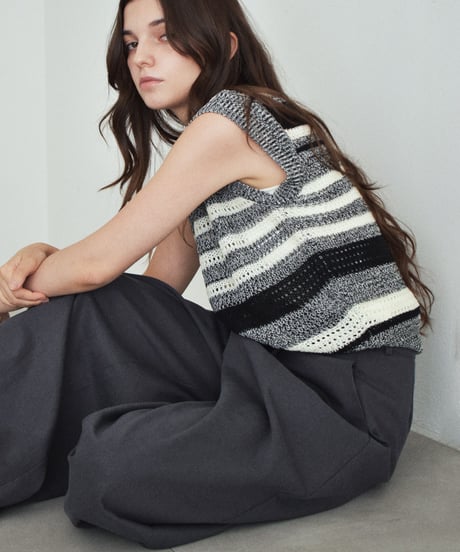 knit-02390 Multi-Stripe Sleeveless Knit Brown Black