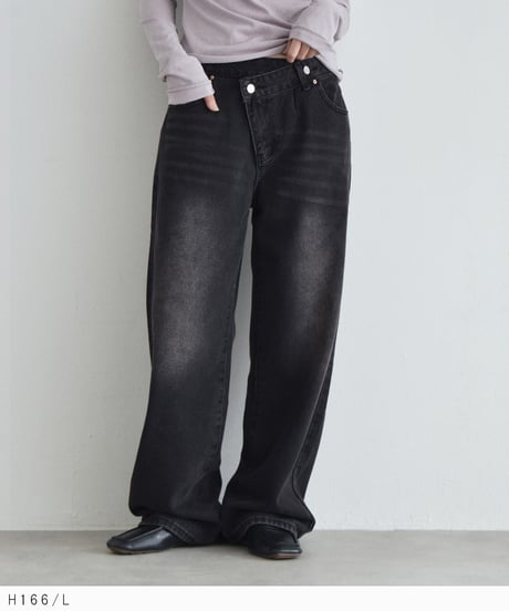 bottoms-02336 Cross Waist Design Denim Blue Charcoal