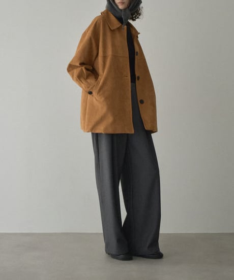 jacket-02024 Faux Suede Mid-Length Outer  Camel Brown