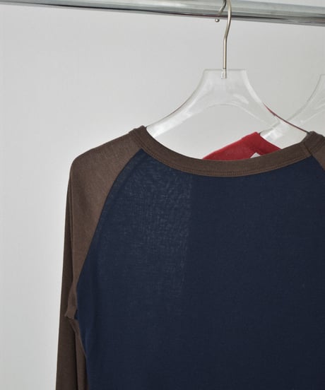 nh-tops-02635 Raglan Long Sleeve T-Shirt Brown×Navy Red×White