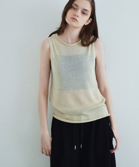 nh-knit-02385 Linen Blend Sleeveless Knit Top Ecru Beige Gray