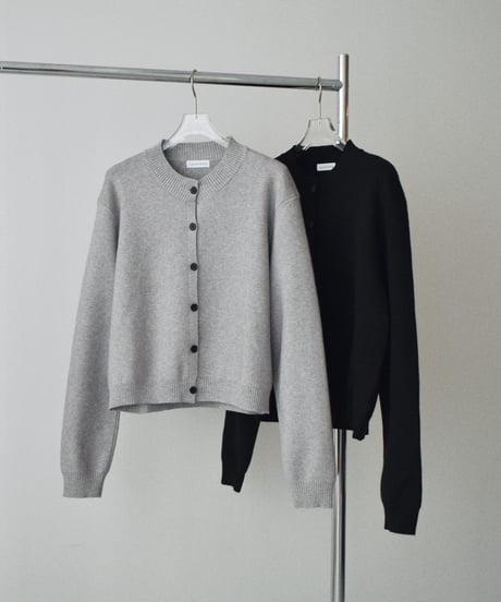 knit-02395 Crew Neck High-Gauge Knit Cardigan Gray Black