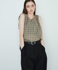 nh-tops-02622 Sleeveless Check Blouse Beige Navy