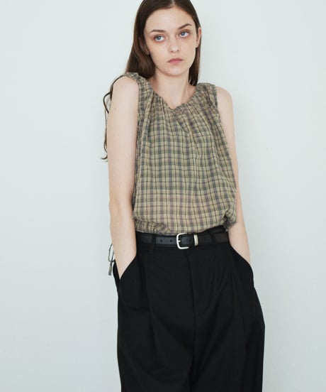 nh-tops-02622 Sleeveless Check Blouse Beige Navy