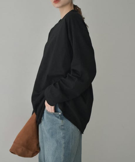 nh-tops-02565　Oversized Long-Sleeve T-Shirt  White Beige Charcoal Black
