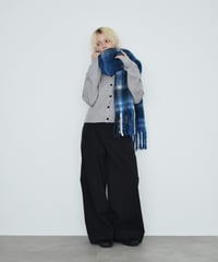 knit-02395 Crew Neck High-Gauge Knit Cardigan Gray Black
