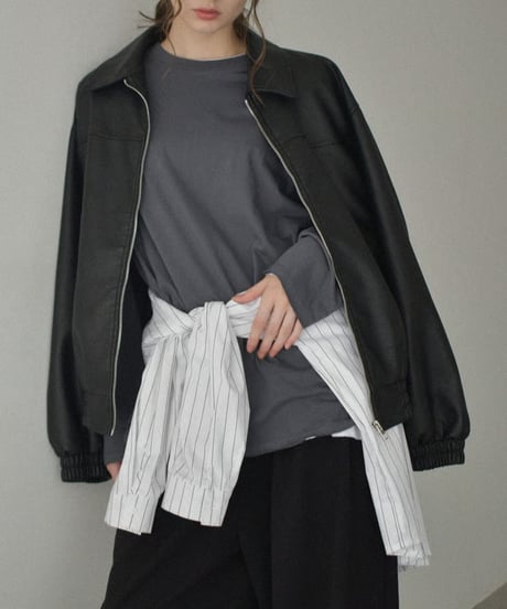 nh-tops-02565　Oversized Long-Sleeve T-Shirt  White Beige Charcoal Black