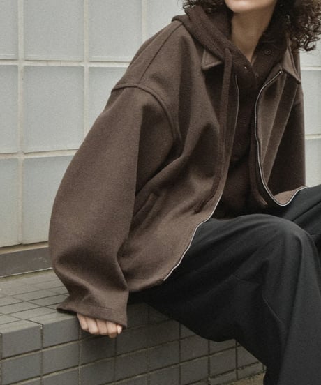 outer-02092　Wool-like Short Zip Blouson Ecru Gray Brown