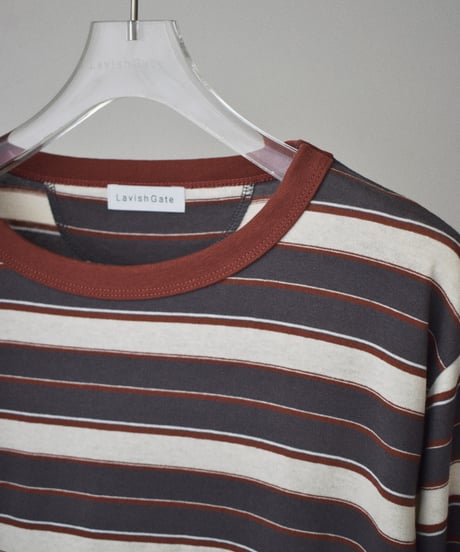 nh-tops-02638 Multi-Stripe Long Tee Charcoal × Brick