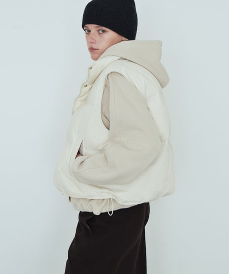 tops-02578　Snap Button Fleece-Lined Hooded Pullover　Greige　 Black