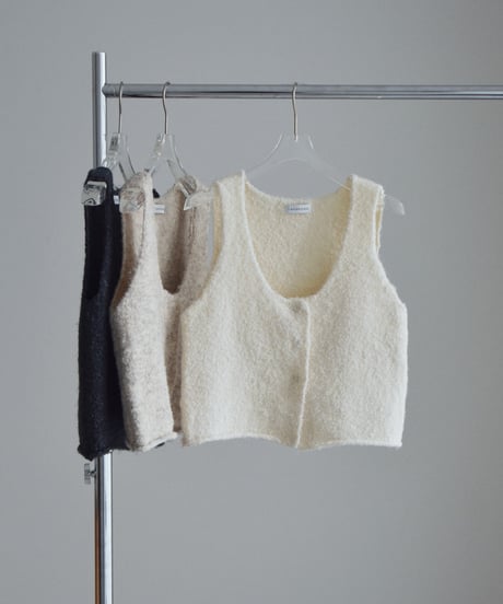 knit-02387  Bouclé Knit Vest  Ecru  Beige  Charcoal