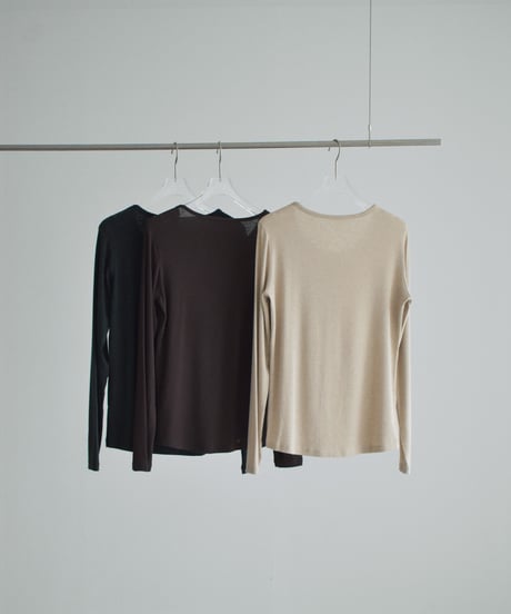 nh-tops-02629 Henley Neck Long T-Shirt Beige Brown Dark Gray