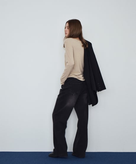nh-tops-02629 Henley Neck Long T-Shirt Beige Brown Dark Gray